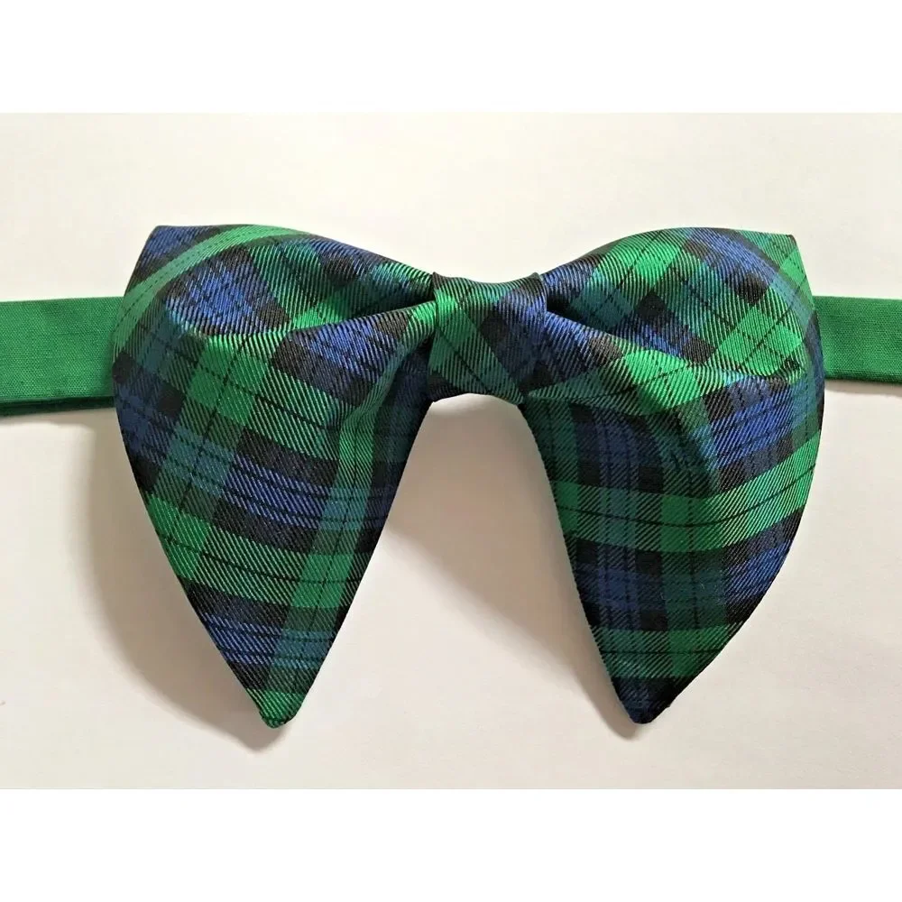 NEW Handmade Tartan Plaid Vintage style Bow tie 70`s‎ Green Blue Pre-tied
